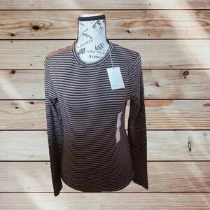 A New Day Women's Striped Long Sleeve Fitted T-Shirt Brown Small Soft NWT